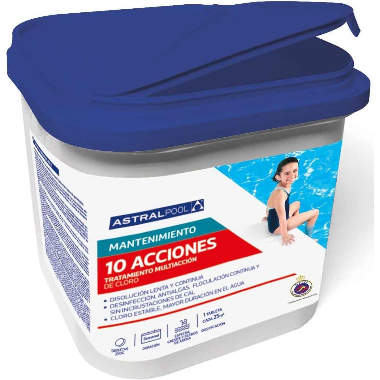 Cloro 10 Acciones ASTRALPOOL de Disolución Lenta y Continua "Nuevo 0% Borico"- Tratamiento Multiacción 5kg - Ideal para Gresites y Filtros de Arena - Tratamiento de Agua para Piscinas y Spas