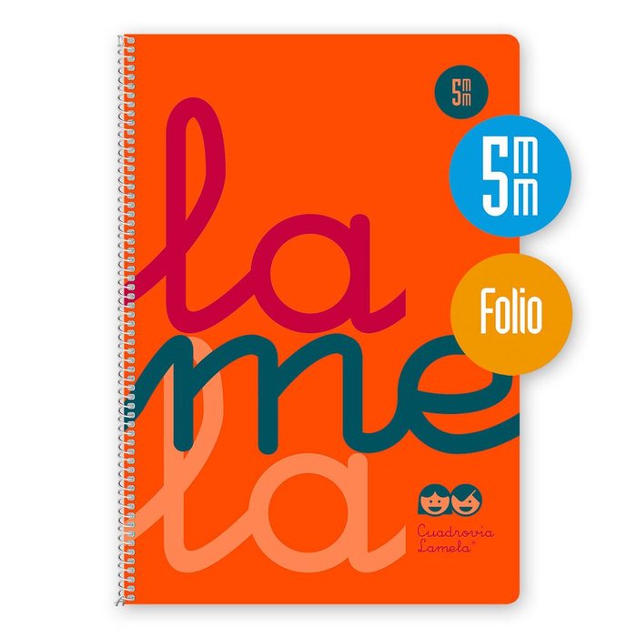 LAMELA BLOC ESPIRAL FOLIO 80H 90GR CUADROVIA 5MM PLASTIC NARANJA CAJA:5 unidades CUADERNOS