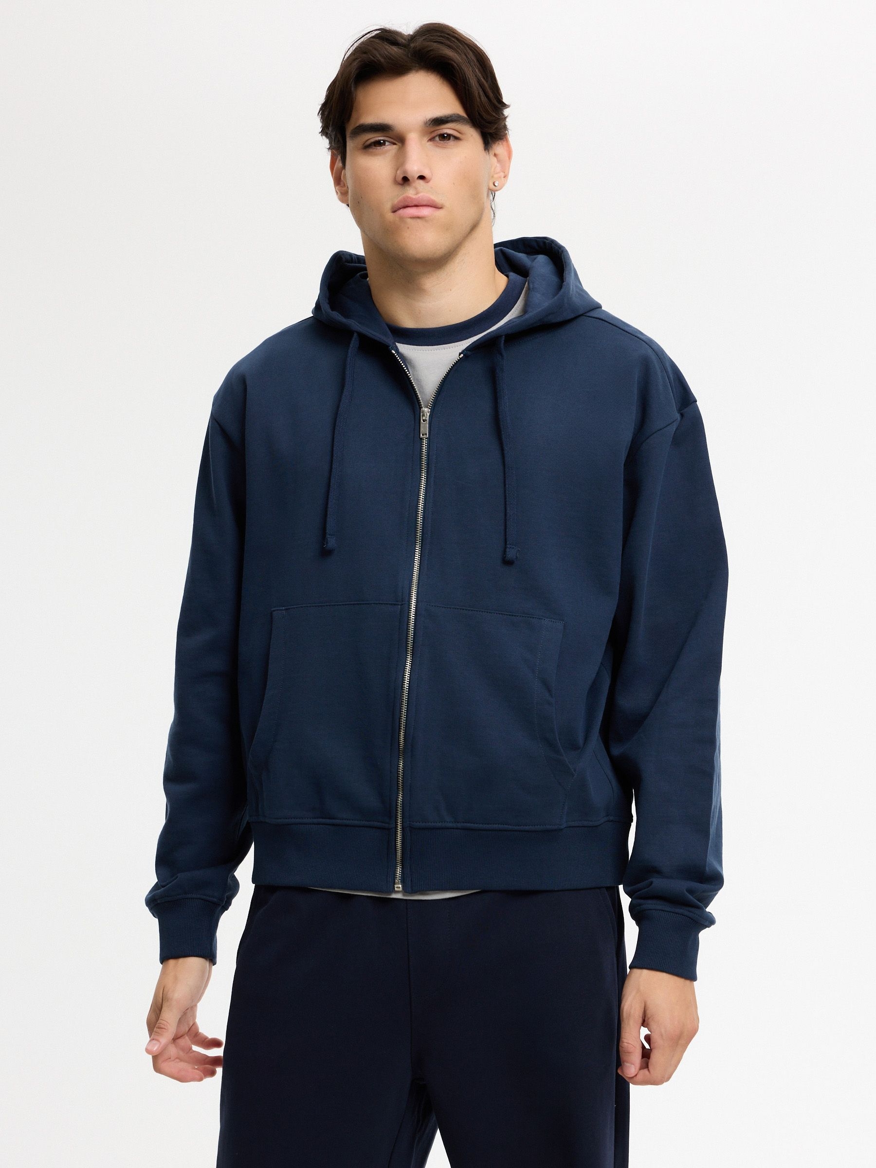 Sudadera oversize de felpa con capucha, cremallera frontal y bolsillos delanteros INSIDE