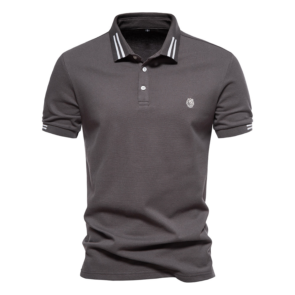 TK 2024 verano nuevo estilo solapa tamaño europeo rayas decorativas algodón POLO camisa bordada casual hombres color sólido tops de manga corta