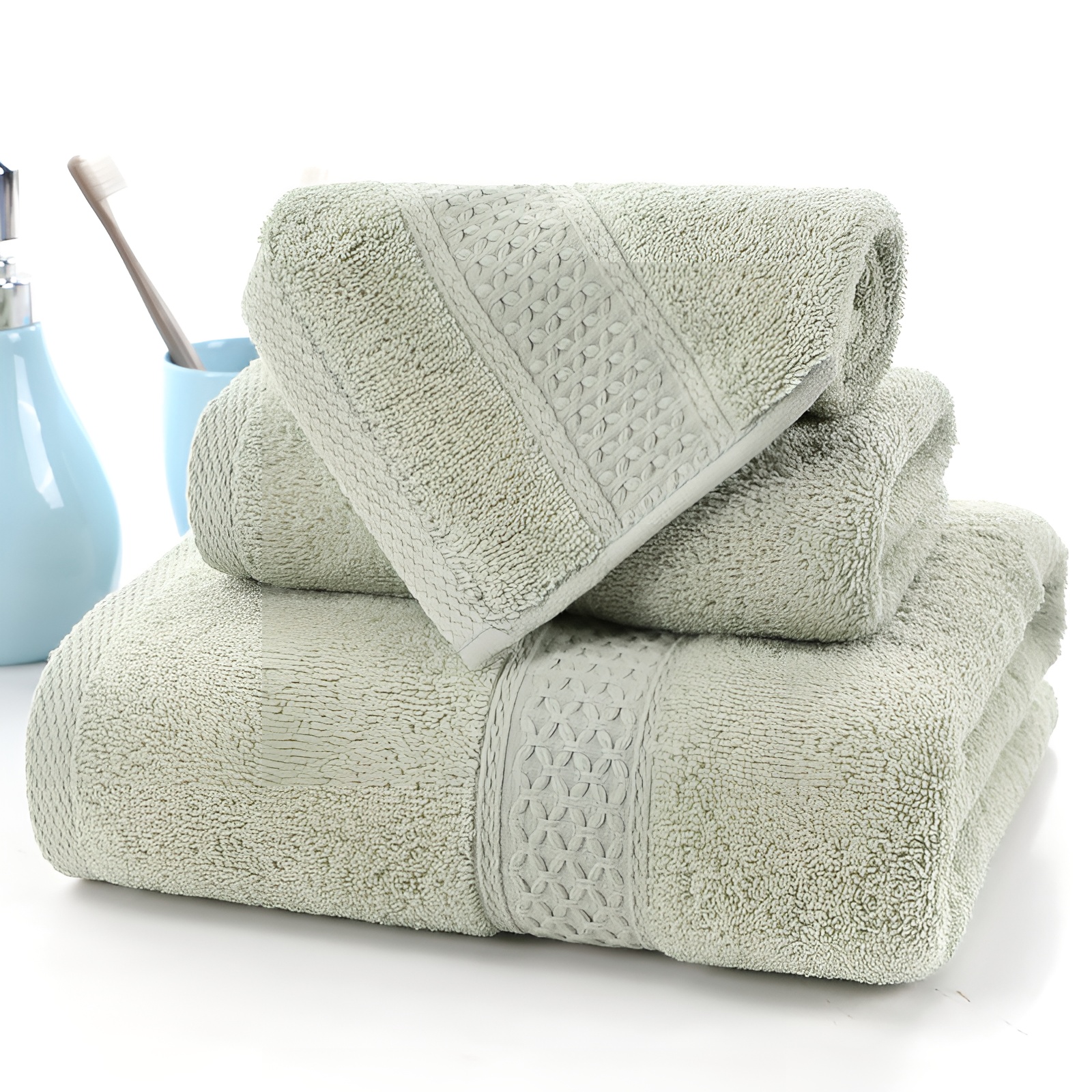 TK MOV Juego de toallas de Algodón de lujo para el hogar, Set de 3 piezas, Ultra suave, highly absorbente, incluye 1 toalla de baño, 1 toalla de mano, 1 paño