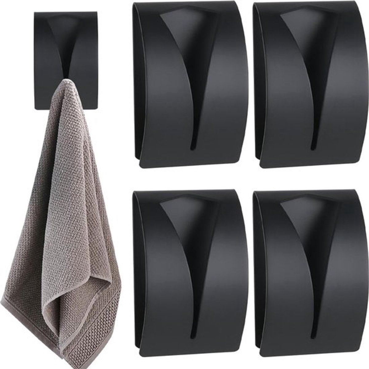 Om Home Juego de ganchos para toallas - Acero inoxidable - Juego de 4 piezas - Gancho autoadhesivo para toallas - Soporte para toallas de baño - Pinza para paños de cocina - Pinza para toallas - Gancho para toallas - No requiere perforación - Gancho de mo