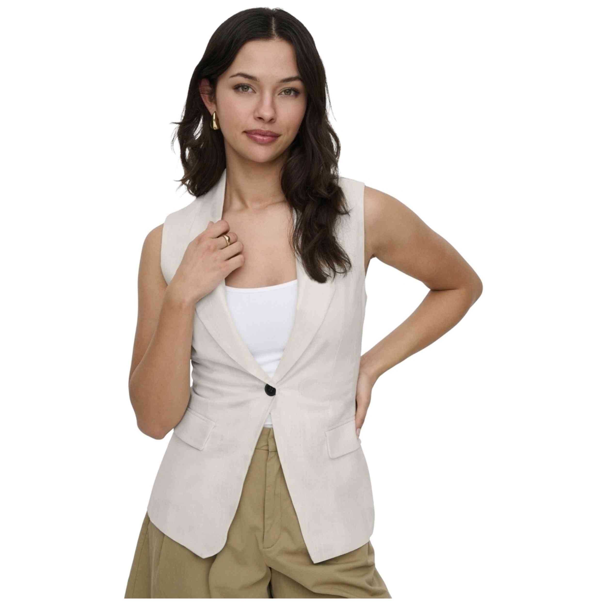 Chaleco Only modelo Onlviesta S/L Linen Bl Waistcoat Tlr en color Beig