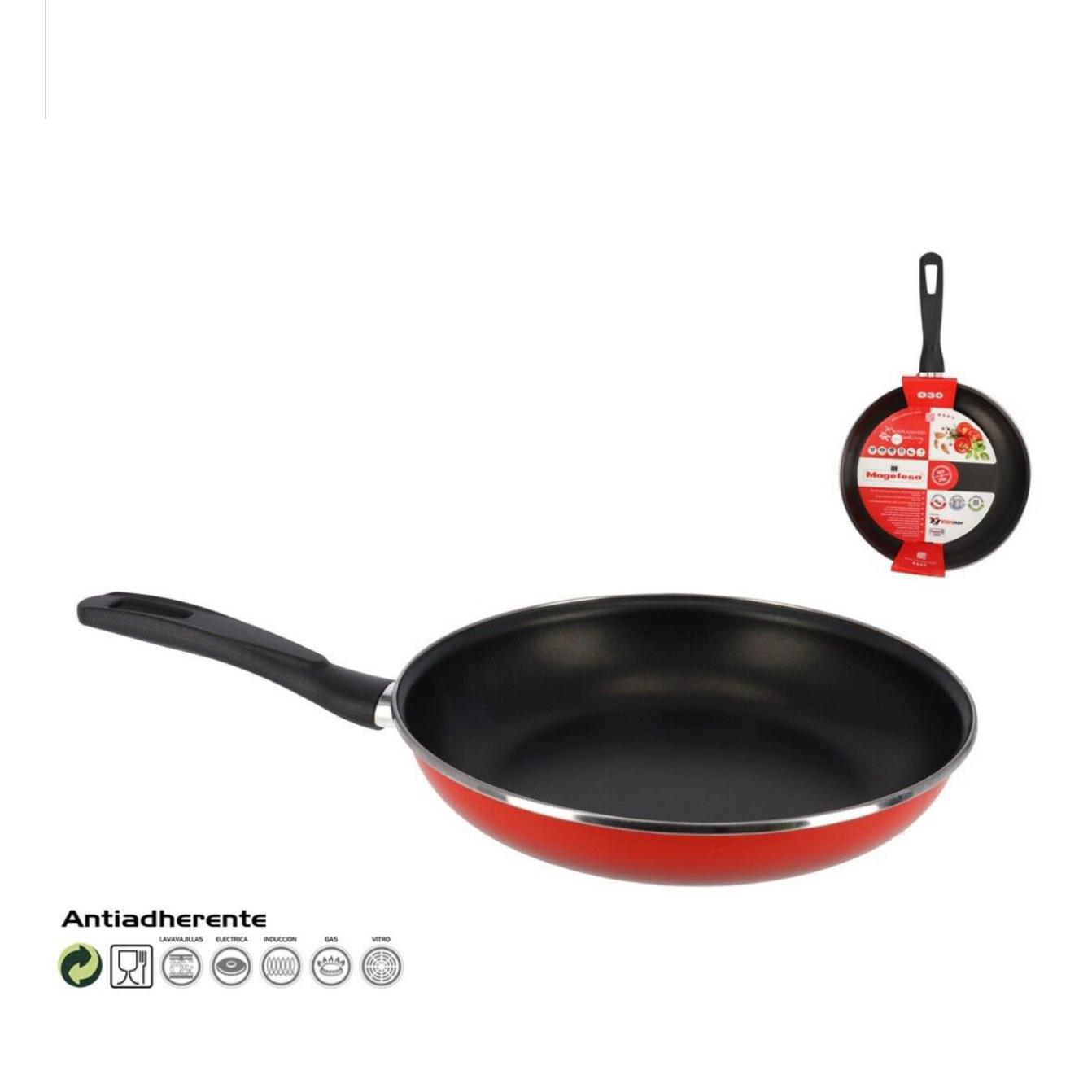 Sartén 18 ,20, 22,24,26, 28,30 y 32 cm Antiadherente Megafesa Acero Vitrificado en Rojo ,Compatible con Inducción y Lavavajillas. Diferentes tamañas para elegir. Envío desde España