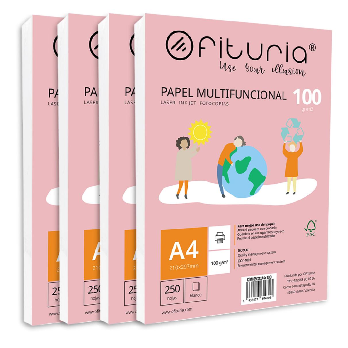 Paquete de folios A4 de gramaje varible con Variables Cantidades de Hojas Blancas, Papel Multifuncional para Uso Escolar y Entornos Laborales. Ideal con impresoras láser, de inyección o fotocopiadoras - Ofituria