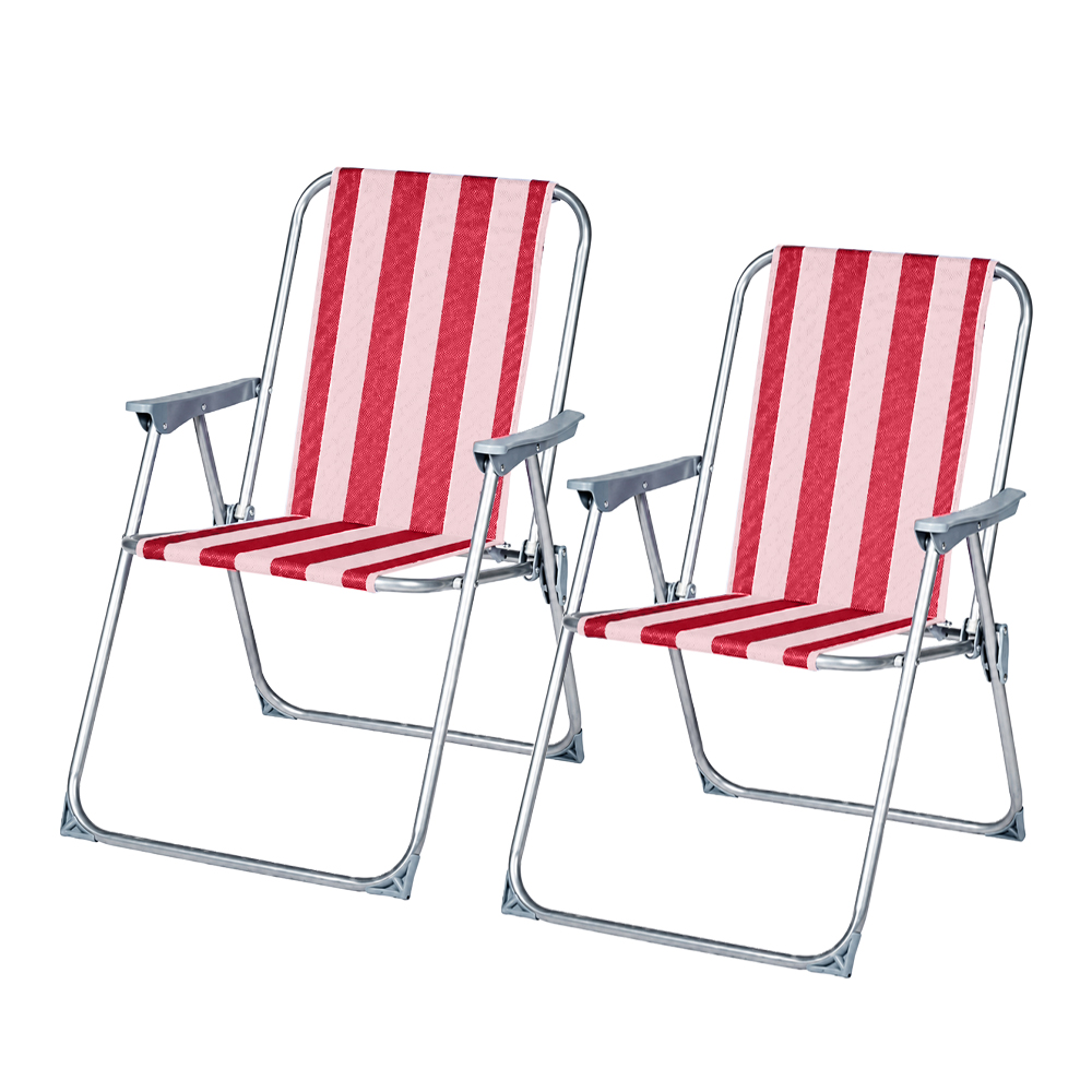 Life Basics Pack de 2 Sillas de Playa Plegable con Apoyabrazos, Silla Exterior Ligera y Portátil, Tejido Transpirable, Resistente y Fácil de Transportar, para Playa, Jardín, Terraza, Camping y Pesca, 55 x 56 x 80 cm