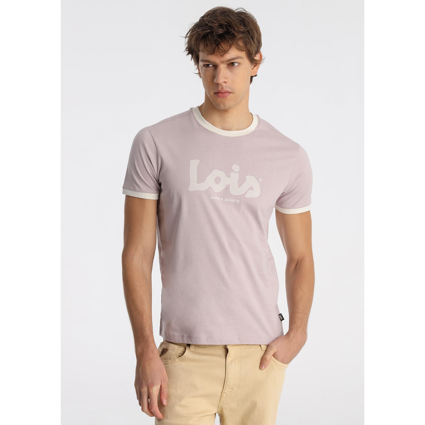 LOIS JEANS - Camiseta con Logotipo Tipográfico Lois en Color Rosa