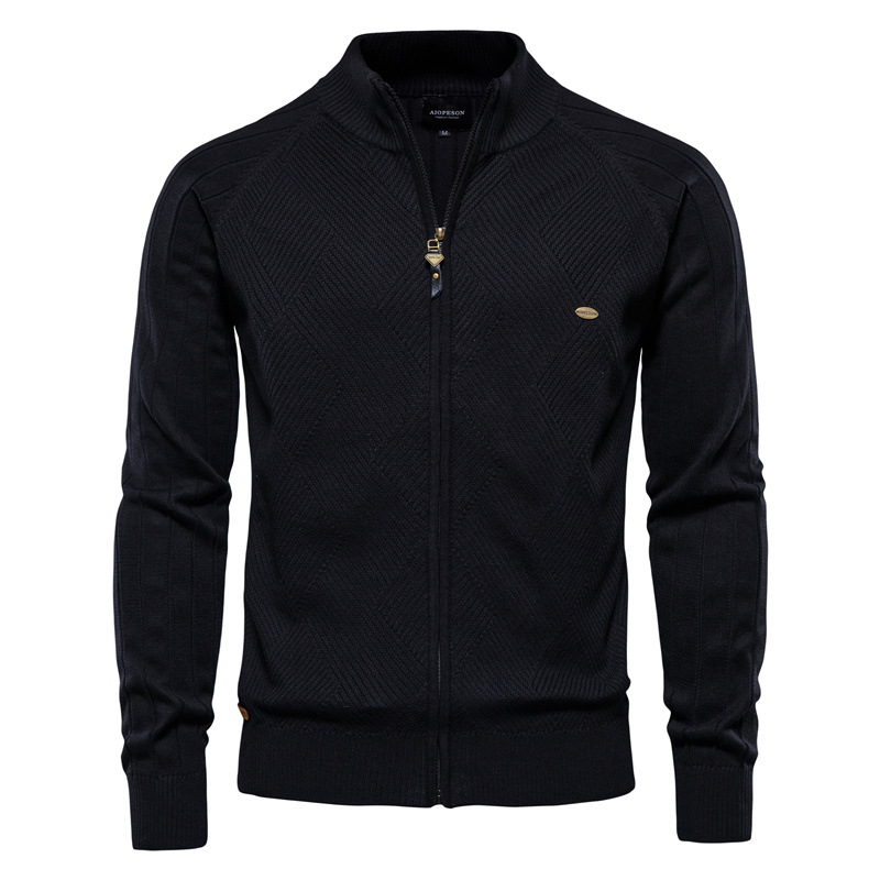 TK Cárdigan de punto para hombre, estilo cárdigan, color liso, solapa, cuello alto, jacquard, informal.