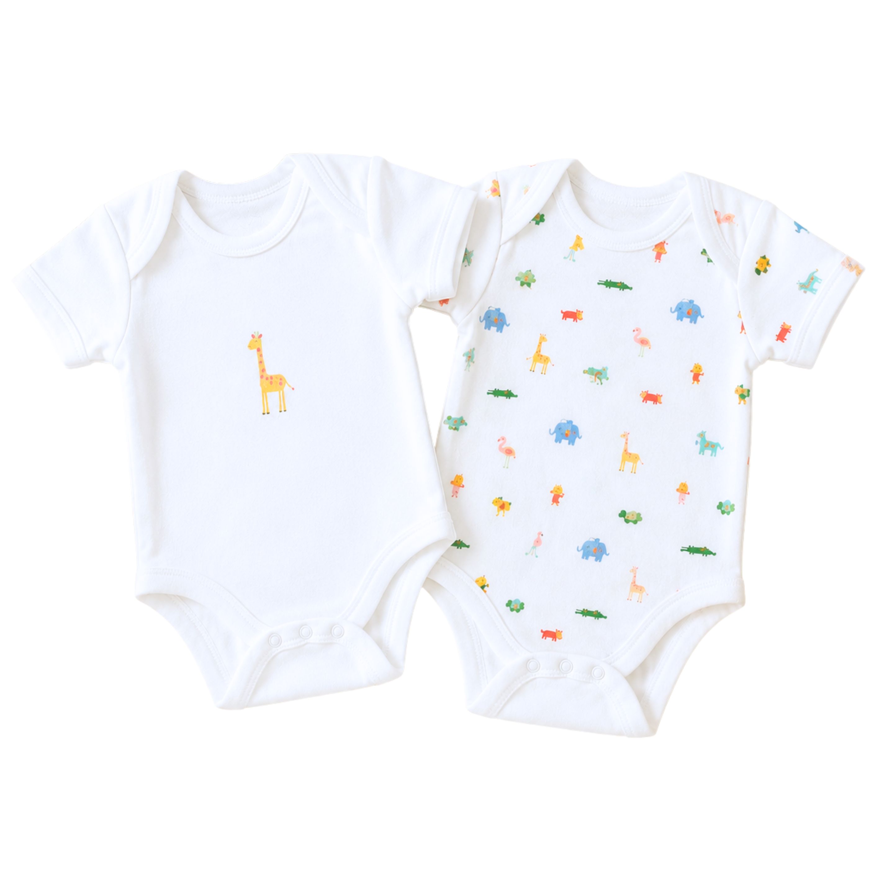 Set 2 Bodies Bebé 100% Algodón Blanco Estampado Animales | Jungle Print Body Manga Corta Verano bebé