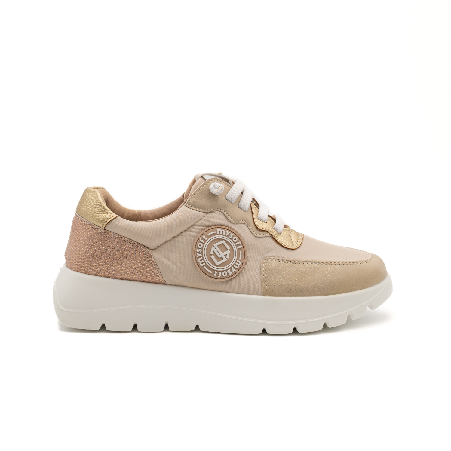 Mysoft 25M267 Zapatillas de mujer blanco tejido combinado logo lateral