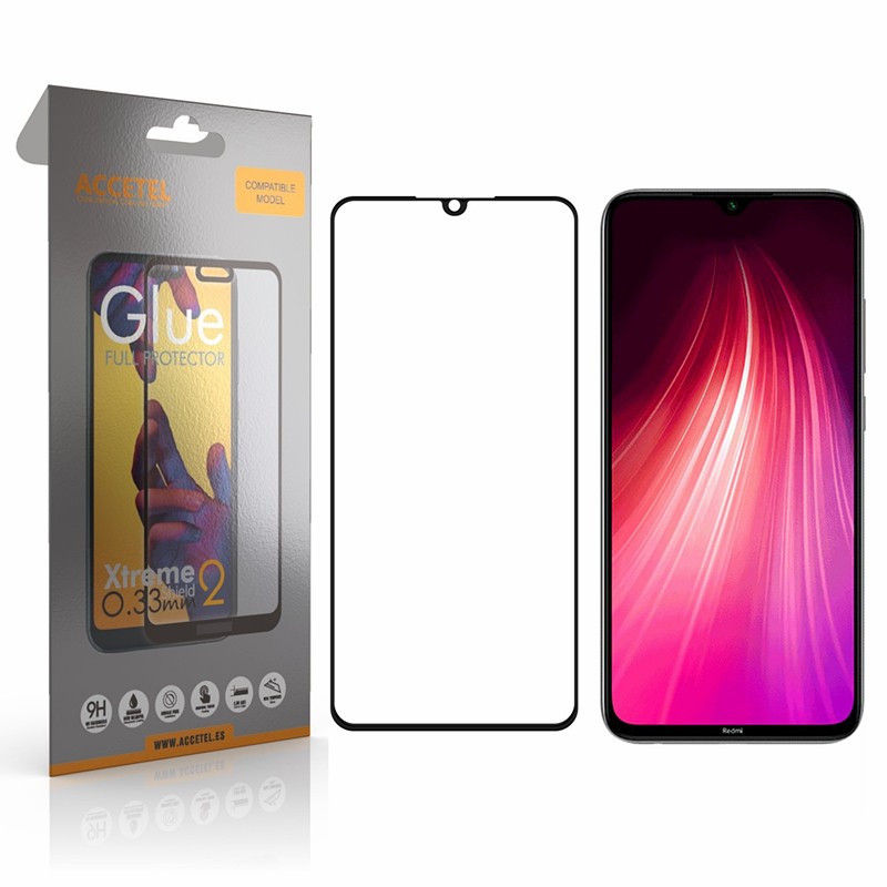 Protector Pantalla Cristal templado 2D Full Glue para Redmi Note 8T Negro marca Accetel