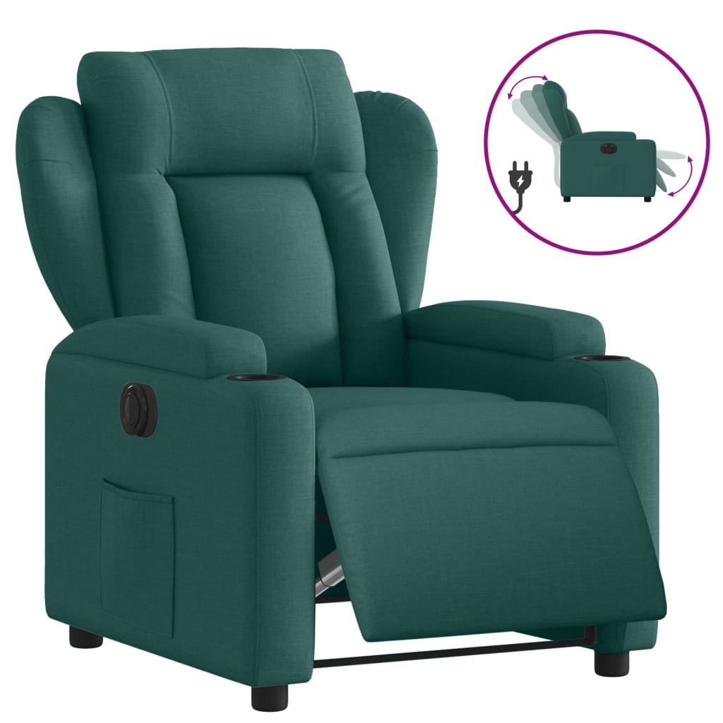 vidaXL Sillón reclinable eléctrico tela verde oscuro