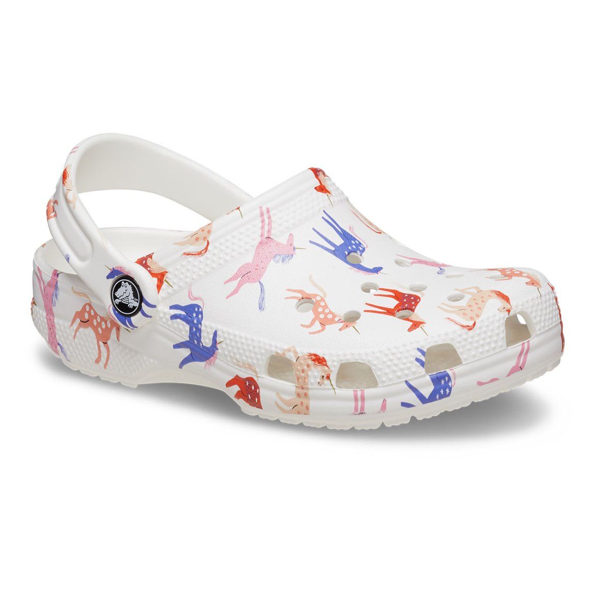 Crocs - Zuecos clásicos para niños con estampado de unicornio, ligeros y transpirables con puertos de ventilación, ideales para piscina y verano
