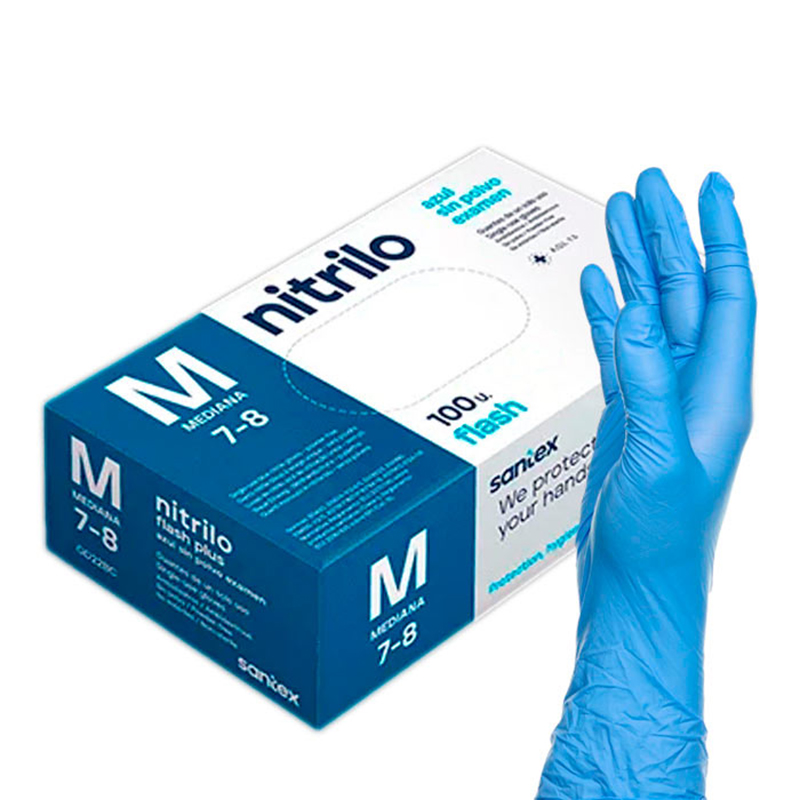 Santex Nitriflex Blue Pack de 100 Guantes de Nitrilo para Examen Talla M - 3.5 gramos - Sin Polvo - Libre de Latex - No Esteriles - Color Azul