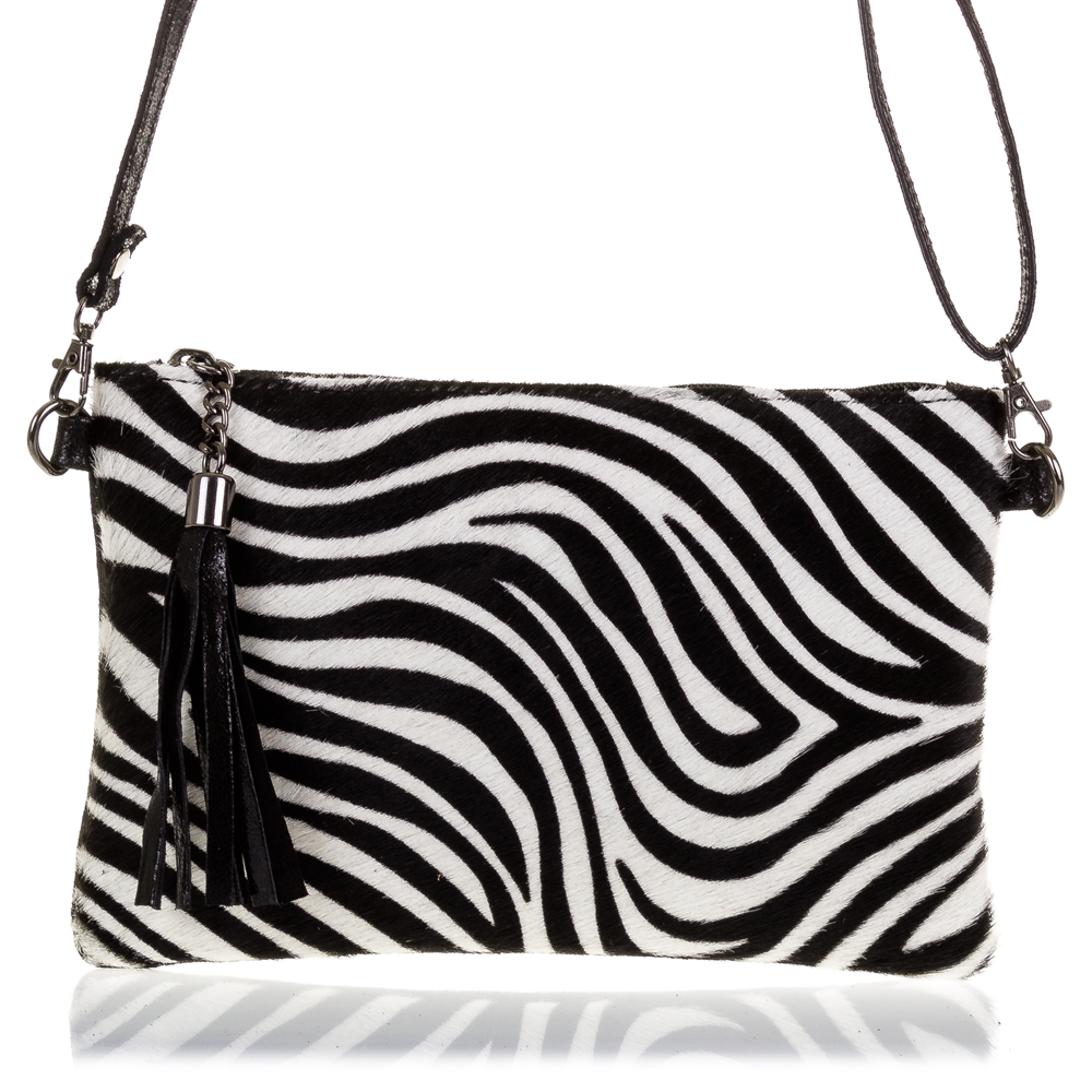 Firenze Artegiani. Marcon Bolso de mano Mujer.Piel auténtica Cavallino Cebra Gamuza Lavado a la Piedra. Made in Italy. Vera Pelle Italiana.