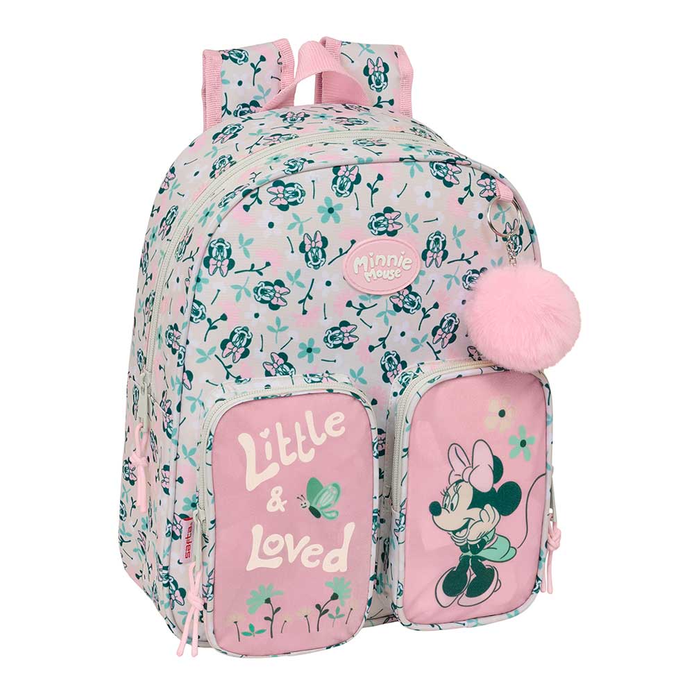 SAFTA | Mochilas Grandes con Ruedas Minnie Mouse Compact Evolution Extraíbles, Ergonómica y Acolchada, Bolsillo Frontal Grande, Portabotellas Laterales, Cremallera Doble Tirador, Asa Superior, 1?