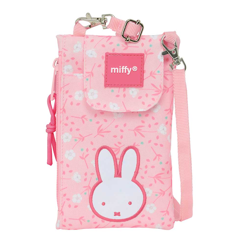 SAFTA | Monedero Portamóvil Miffy Flores 10 x 19 Cm, Organizador Escolar con Compartimento para Monedas con Cremallera, Funda para Teléfono hasta 6,9″, Cordón Ajustable para Colgar, Vuelta al Cole