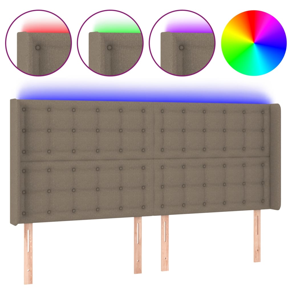 vidaXL Cabecero con LED de tela gris taupe 183x16x118/128 cm