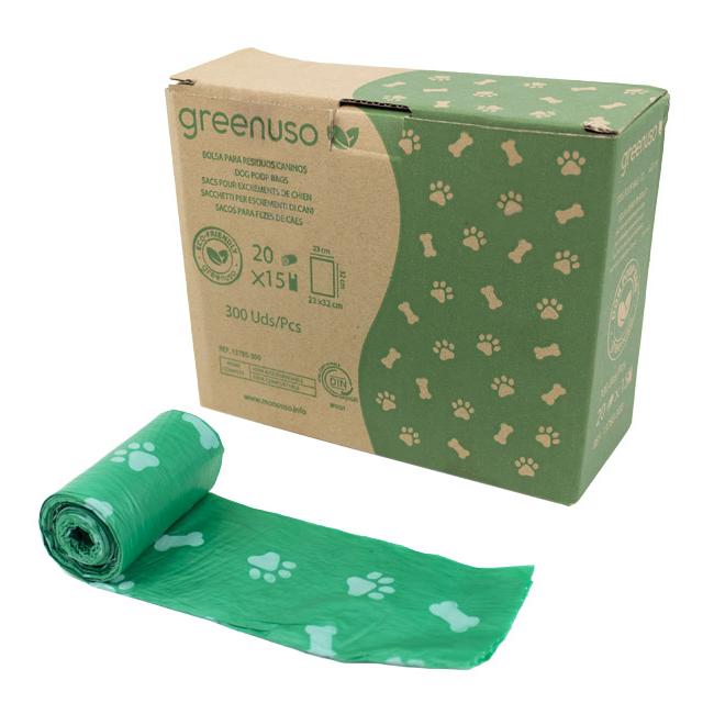 MONOUSO | Bolsa Compostable 23x32cm Perros Biodegradable rollos R20x15 (300 Uds)