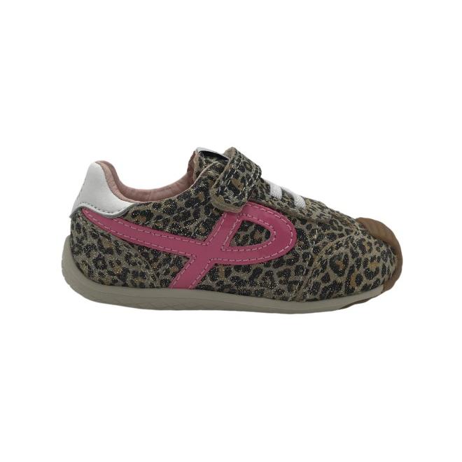 Zapatilla Barefoot Niña Pablosky Zico Beige: Suela Flexible, Cierre Adherente, Diseño Leopardo para Pies Anchos