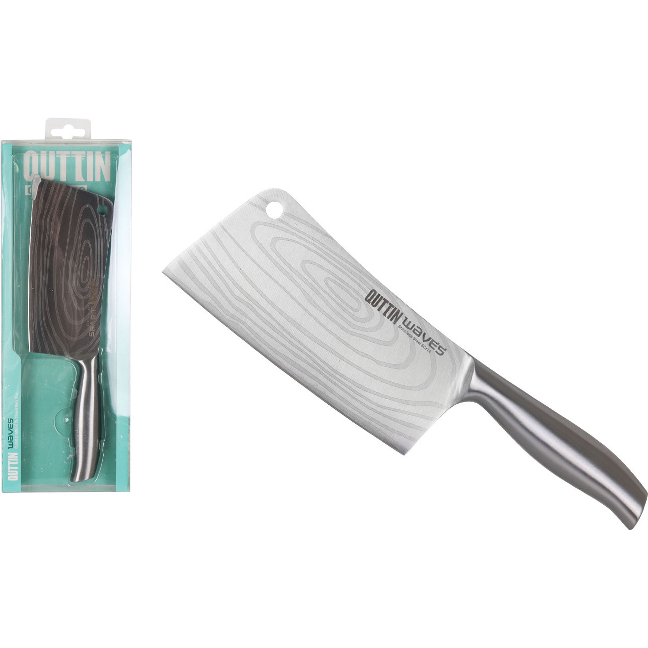 Quttin - Cuchillo Macheta Cocina 17cm Gama Waves - Hoja Afilada y Resistente, Mango Antideslizante - Ideal para Cortes Precisos