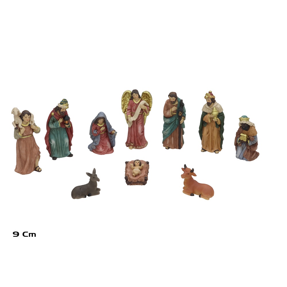 Set 10 de Piezas Belén Navideño de Resina con Figuras Detalladas, Nacimiento de Navidad Tradicional para Decoración del Hogar - Gerimport