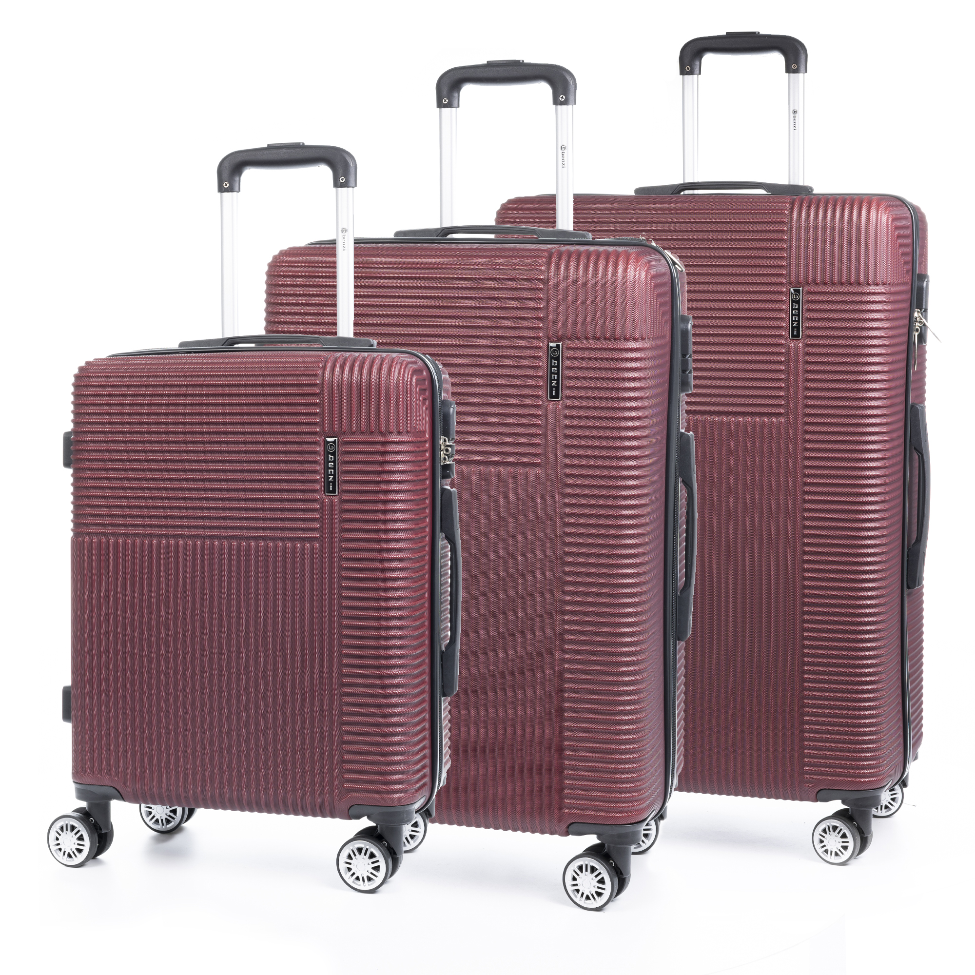 DAM Juego de 3 maletas trolley rígidas ultraligeras, de ABS de alta resistencia. Cerradura numérica, 4 ruedas giratorias 360°. 48x27x76 Cm.