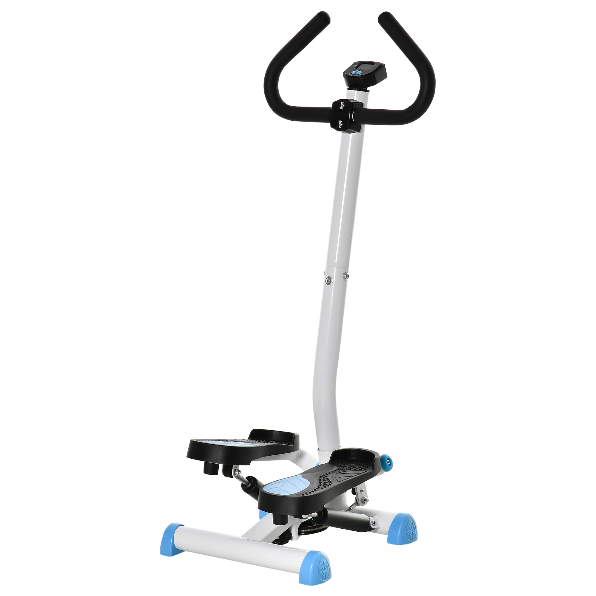 HOMCOM Máquina de Step Stepper Fitness en Casa para Escaleras con Pantalla LCD Manillar y Pedales Antideslizantes Equipo de Ejercicio para Gimnasio Oficina 55x44x108 cm Blanco y Azul