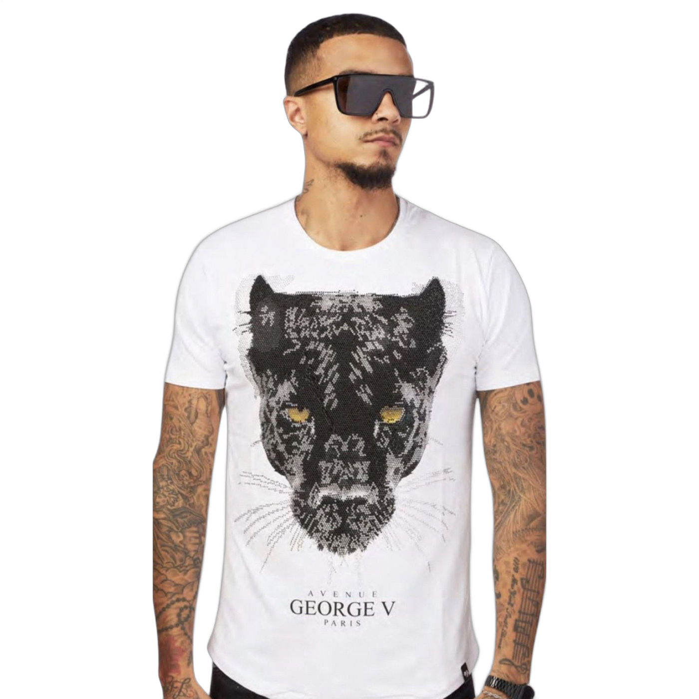Camiseta George V Paris Poder Pantera Blanco Hombre Moderno, Ropa casual 90% Algodón, 10% Elastano