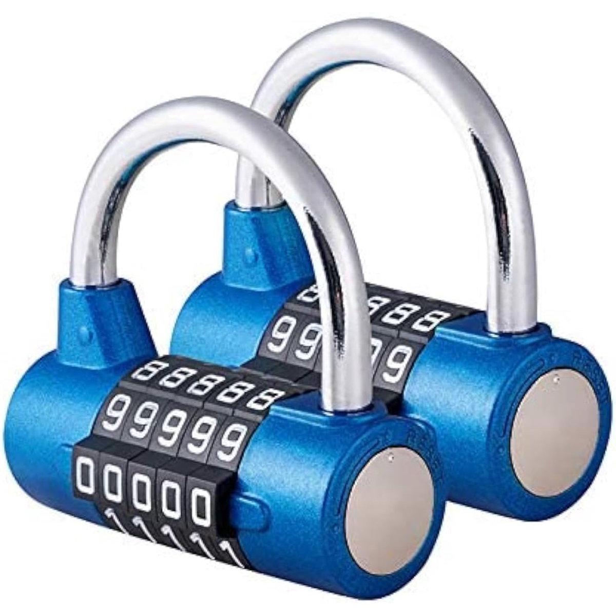 piezas - Candado de combinación - 65*26 mm - Candado de combinación de 5 dígitos - Candados de combinación reajustables - Candado para gimnasio - Para gimnasio, escuela, taquilla deportiva, maleta y valla - Azul