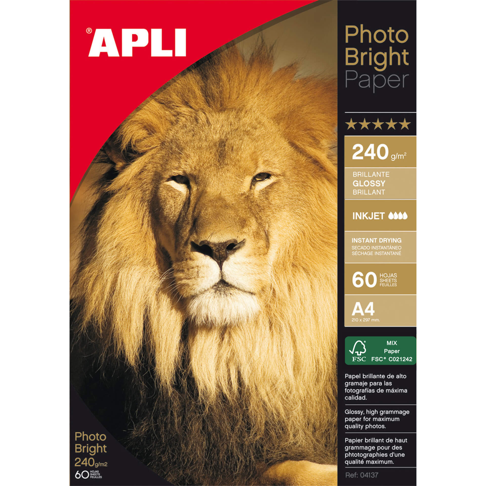 Apli papel fotografico photobright a4 240g 60 hojas