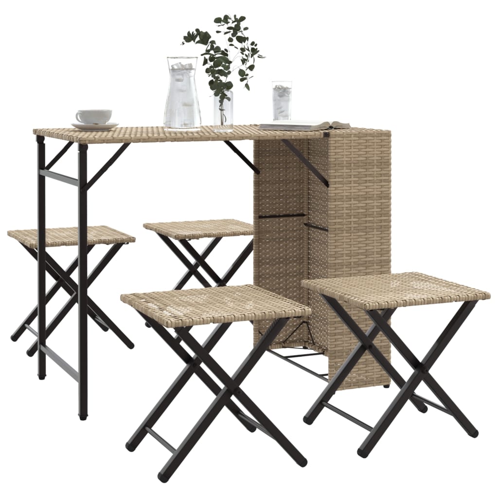 vidaXL Juego de comedor de jardín plegable 5 piezas ratán PE en color Marrón/Beige/Negro y más