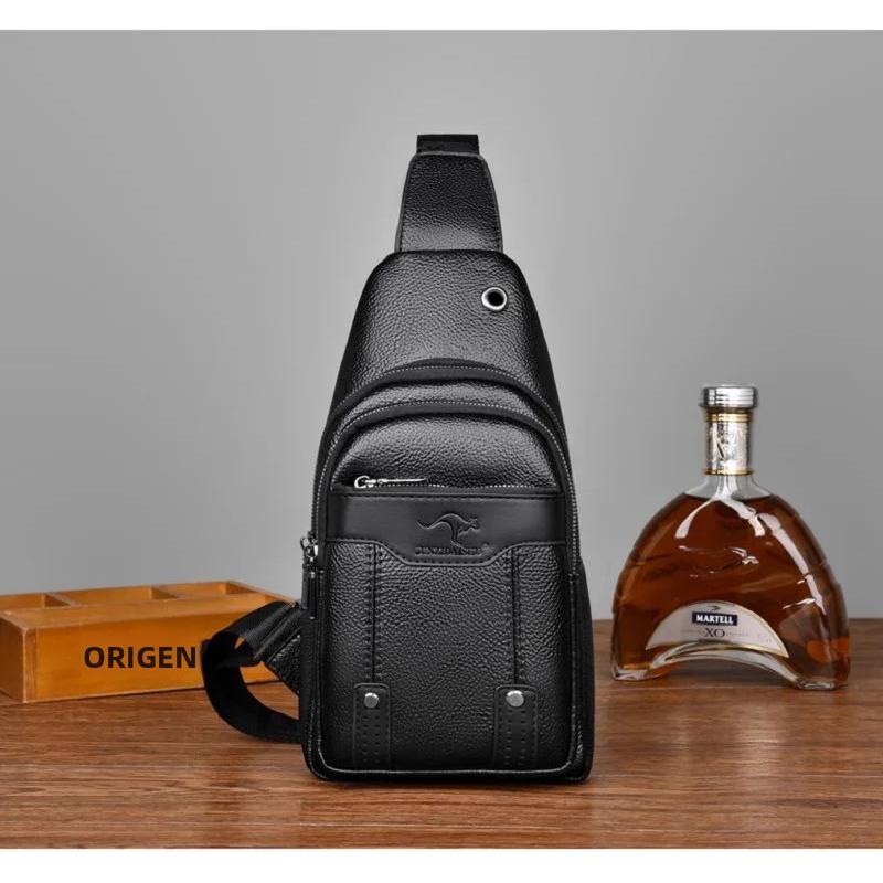 TK Bolso De Hombro Para Hombre De Lujo Kangaroo Cuero PU Negro Marrón Bolsa De Pecho Cruzada Para Viaje Estilo Casual