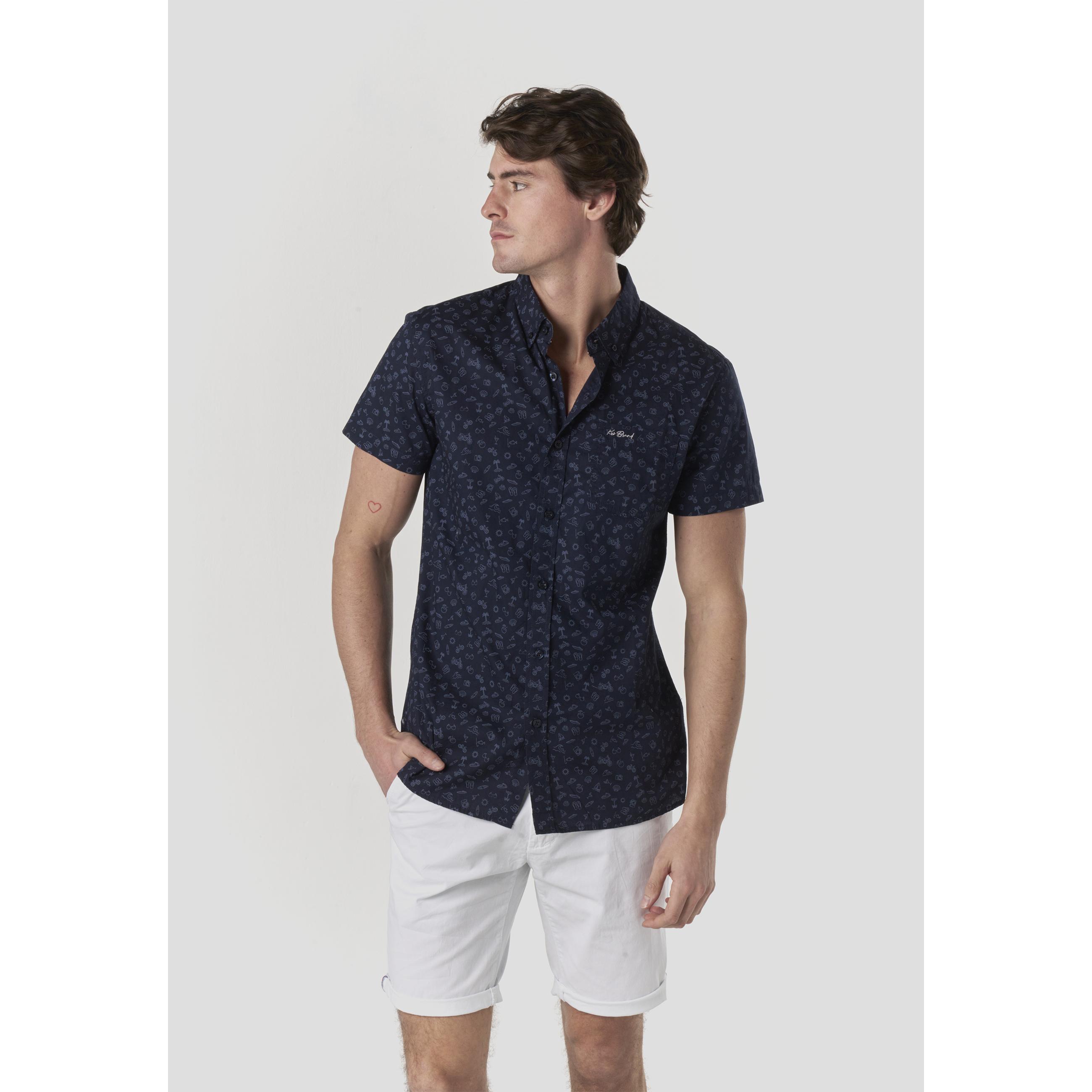 Koroshi - Camiseta hombre manga corta de popelín 100% algodón con bolsillo de pecho, estilo smart casual para primavera y verano