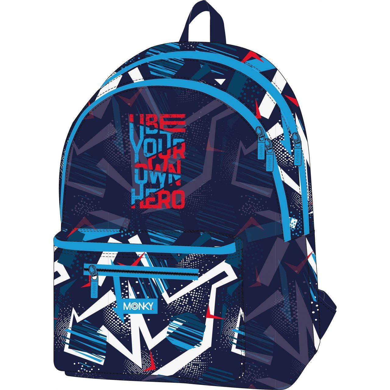 Mochila Doble Monky Hero 41cm Producto Oficial, Producto Escolar Para Niños y Niñas