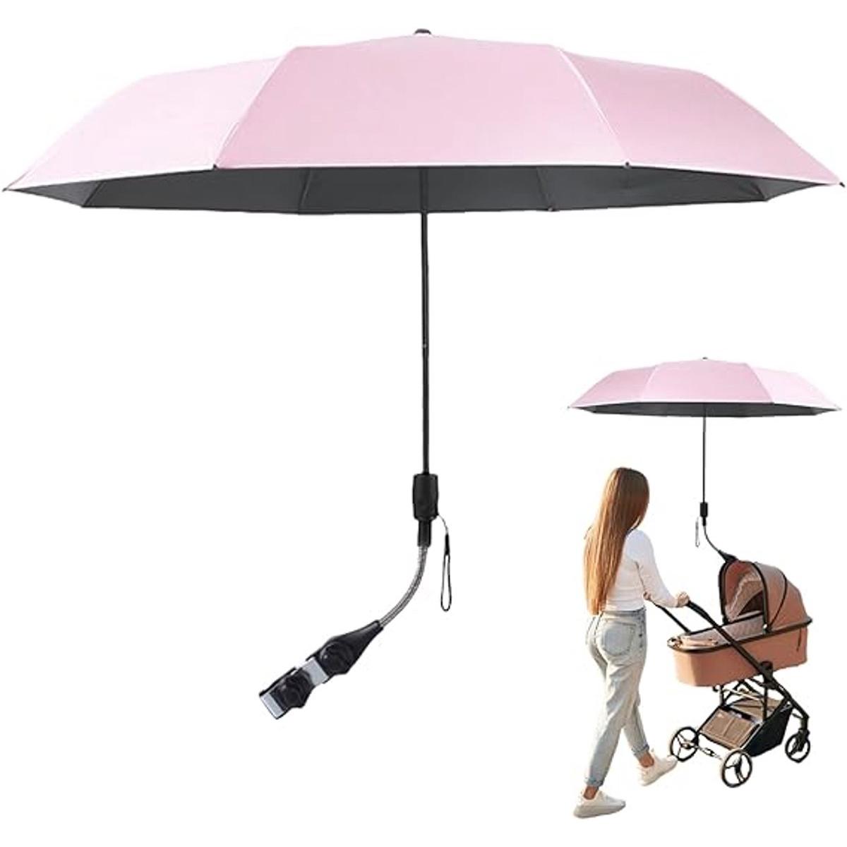 Sombrilla para cochecito, protección UV, 90 cm. Sombrilla para cochecito con clip ajustable. Clip para sombrilla de cochecito, carrito de bebé y sillas de ruedas.