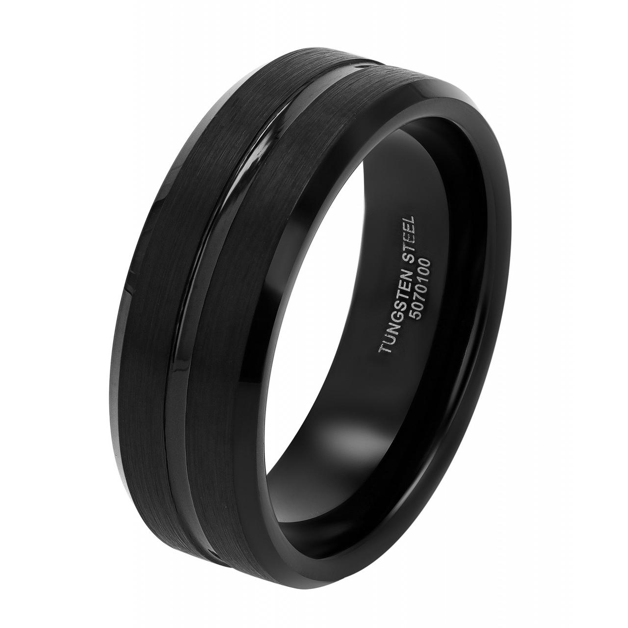 Akzent® Anillo "Vanta" Preto Masculino em Tungstênio Tam.62 - 0100