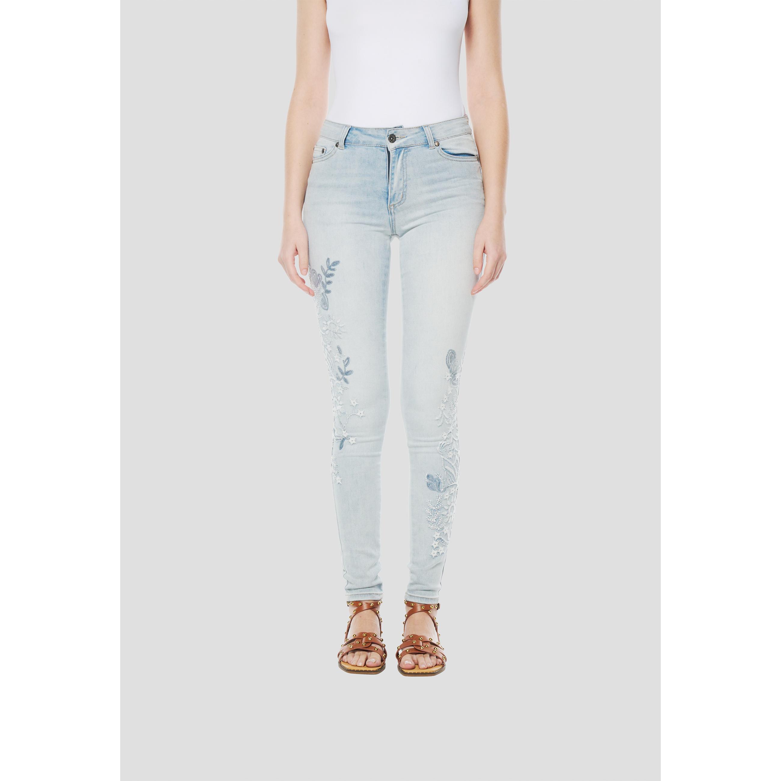 Koroshi - Pantalón vaquero slim push-up con lentejuelas en ambos lados, elástico de algodón, poliéster y elastano para mujer, azul claro