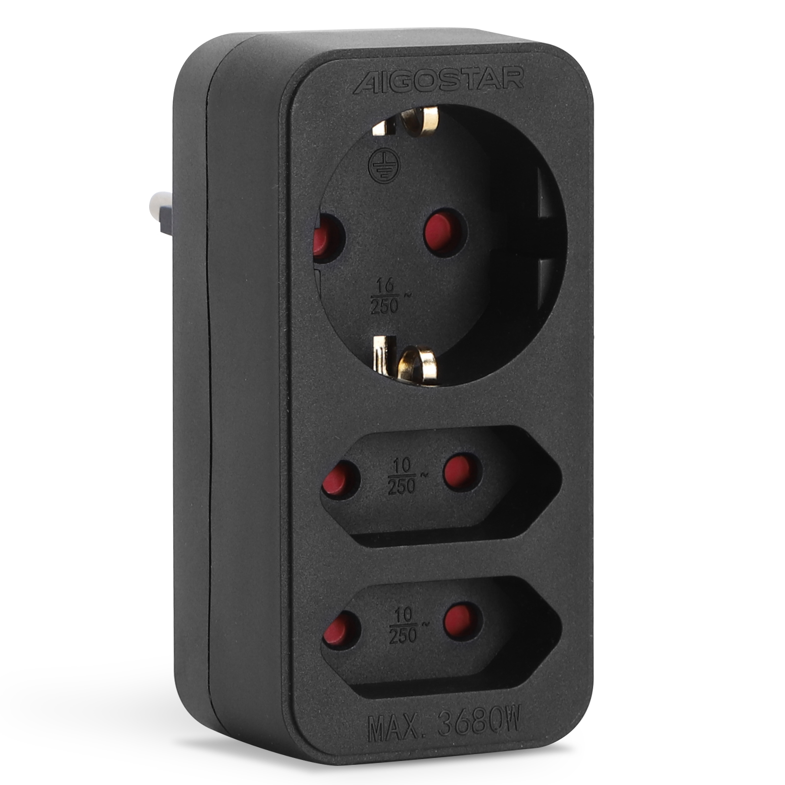 Aigostar Adaptador Enchufes Europeos con 3 Tomas.Ladron Enchufes con Protección Infantil,1 Schuko,2 Clavija EU
