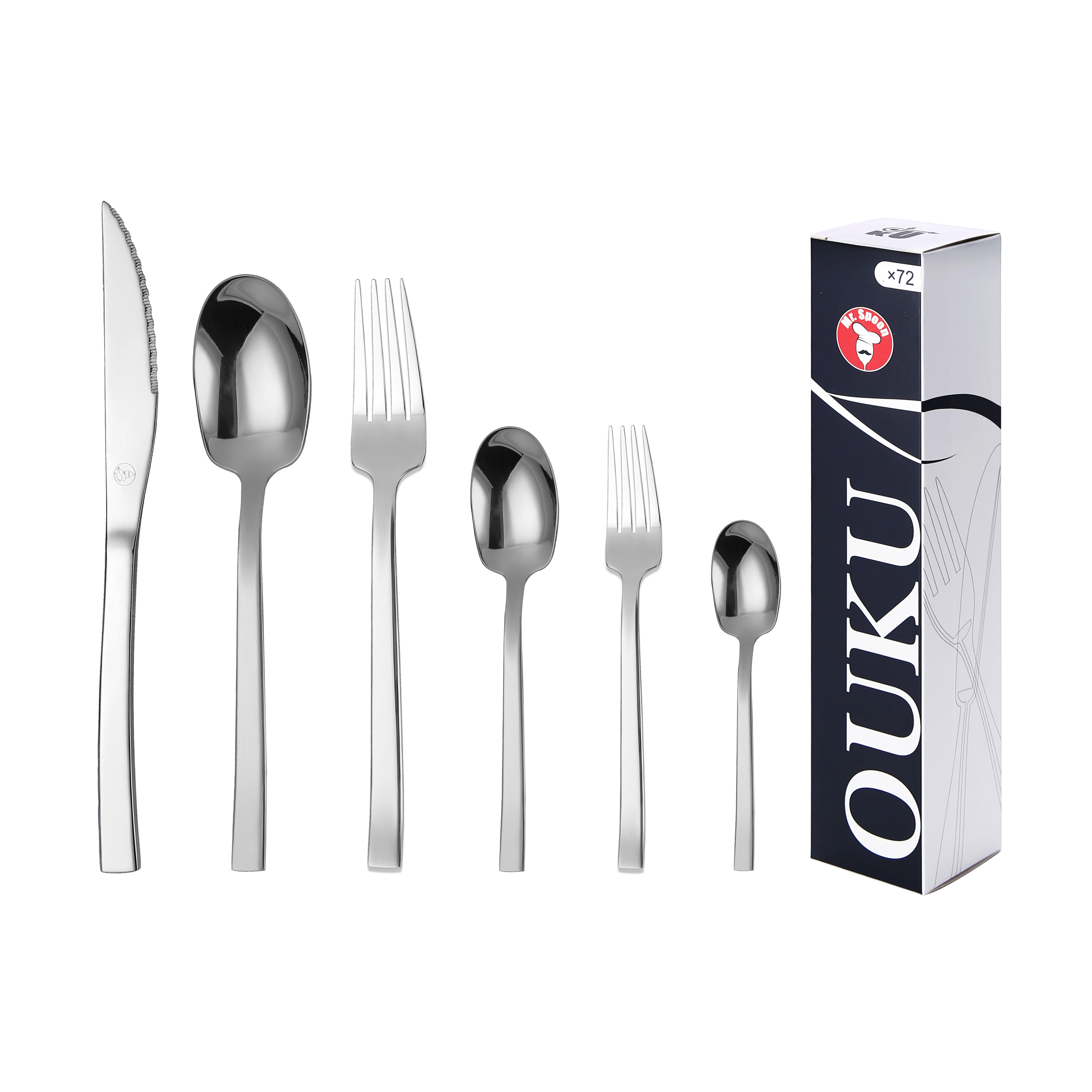Mr.Spoon Serie Pala Juego 60 o 72 piezas cubiertos,Acero Inox 18/0,Económico y funcional,Incluye cuchillo carne o mesa,tenedor,cuchara,cucharilla,etc,Mango monobloque,Apto para lavavajillas,Ideal para casa,restaurante