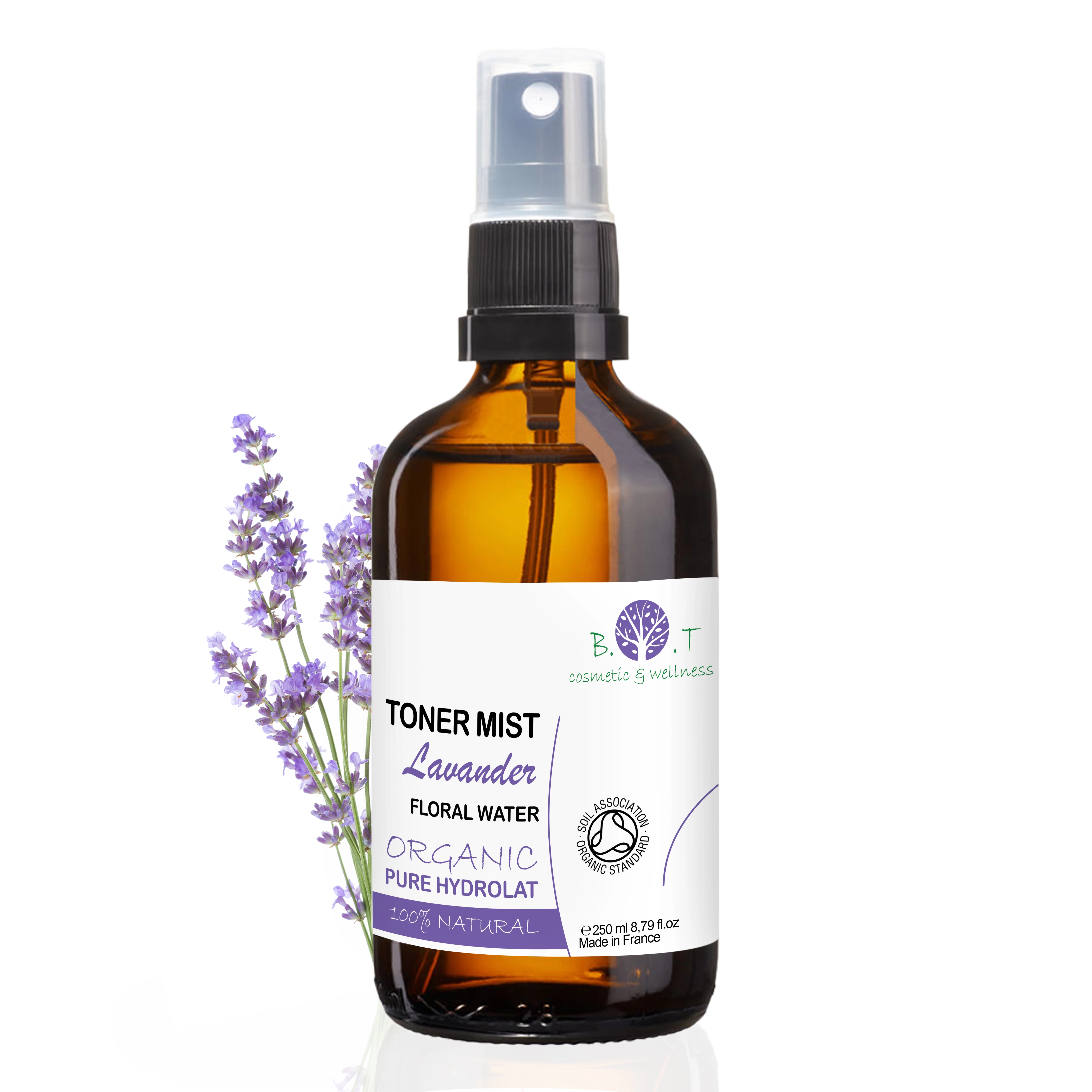 Agua de Lavanda Orgánica | Agua Floral de Lavanda Natural | Hidrolato de Lavanda en Spray para Uso Cosmético Facial, Corporal y Capilar | B.O.T Cosmetic & Wellness