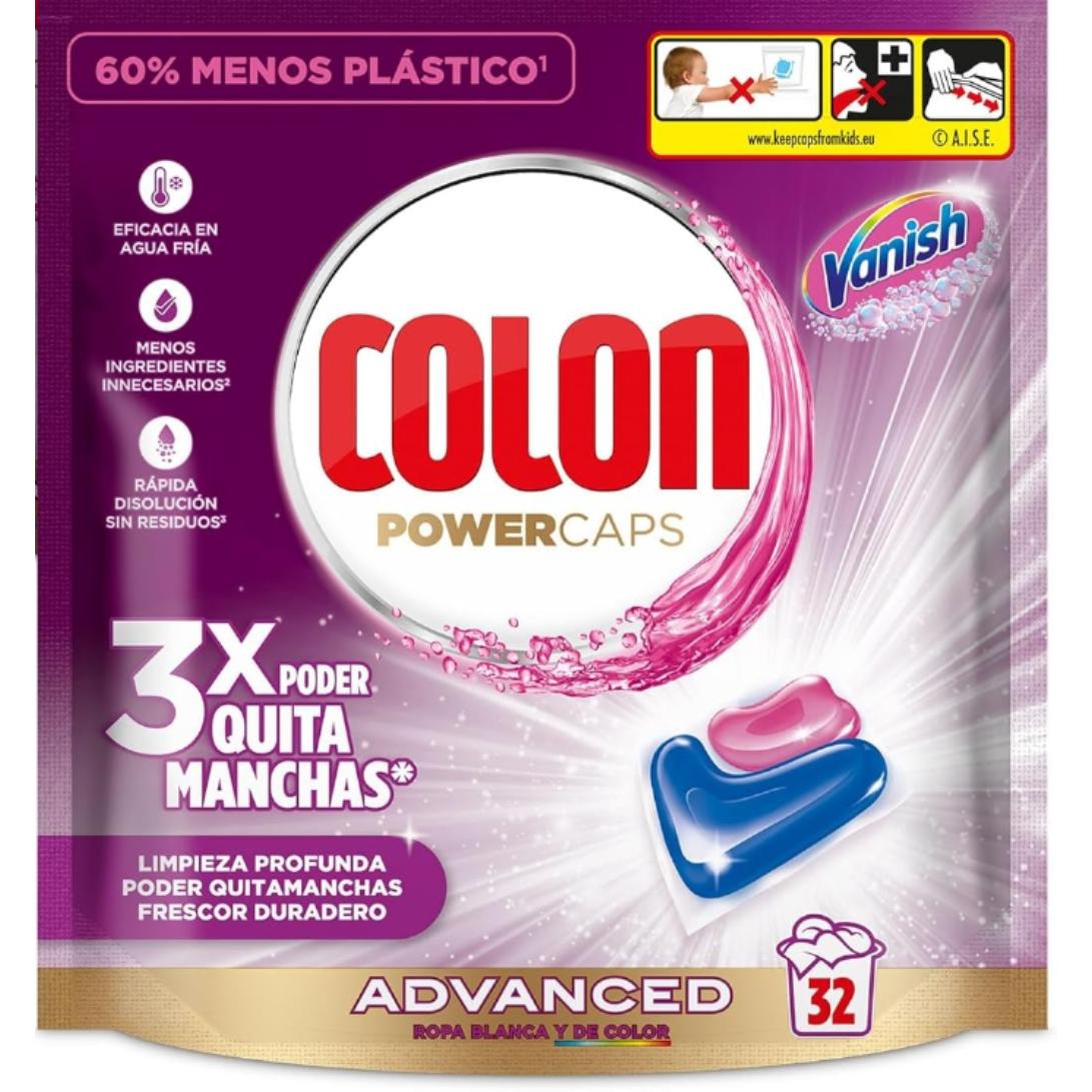 Colon Vanish Advanced Detergente para lavadora con quitamanchas, adecuado para ropa blanca y de color, Formato cápsulas - 32 Unidad