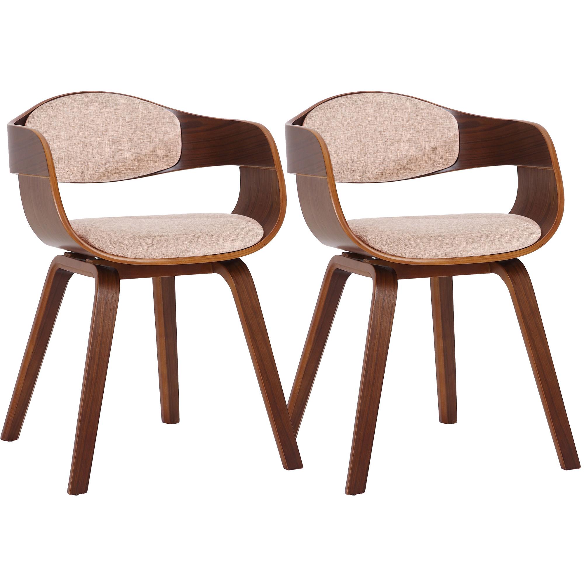 Set de 2 sillas de comedor Kingston de tela y madera Nogal/crema