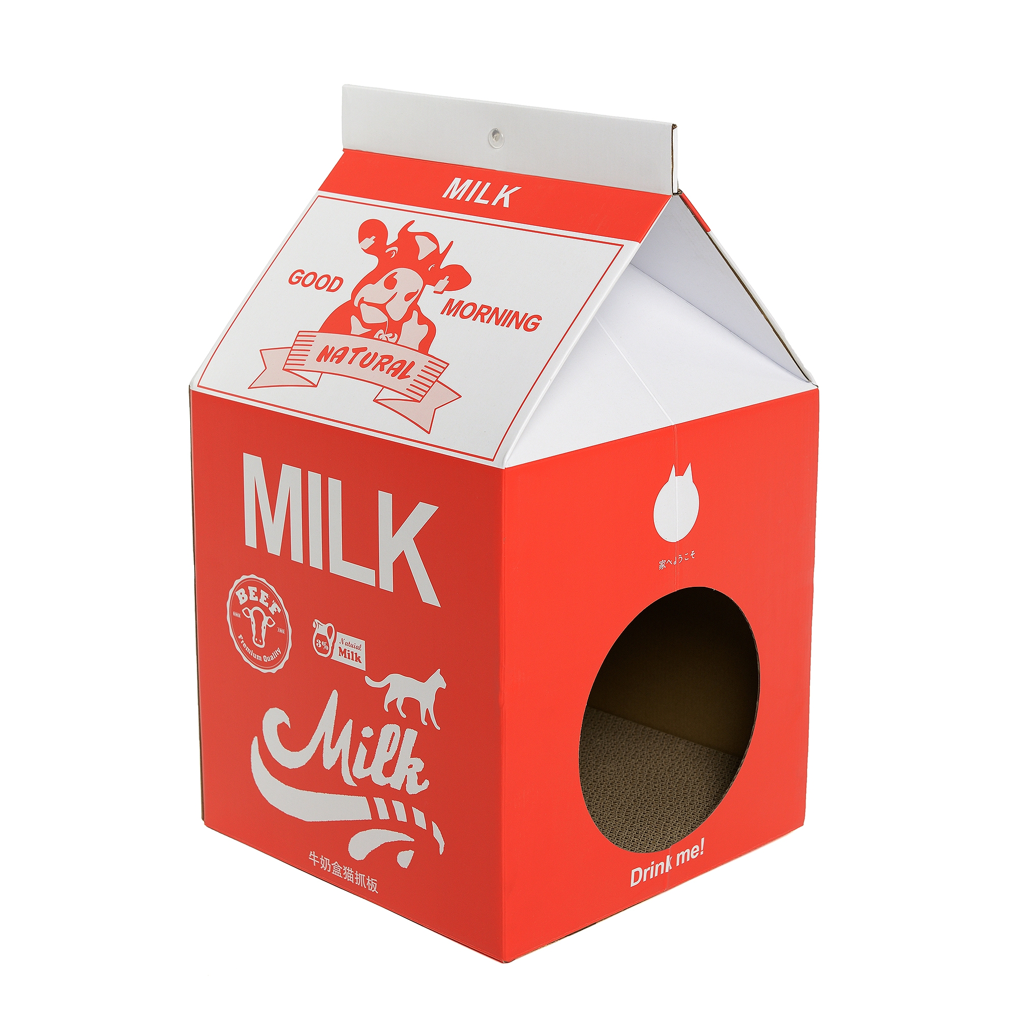 Waneka Casita de Cartón Caja de Leche para Gatos Rascador Refugio para Gato Ondulado Rascador Gato Carton Cama Rascador Protección de Muebles Almohadilla para Rascar