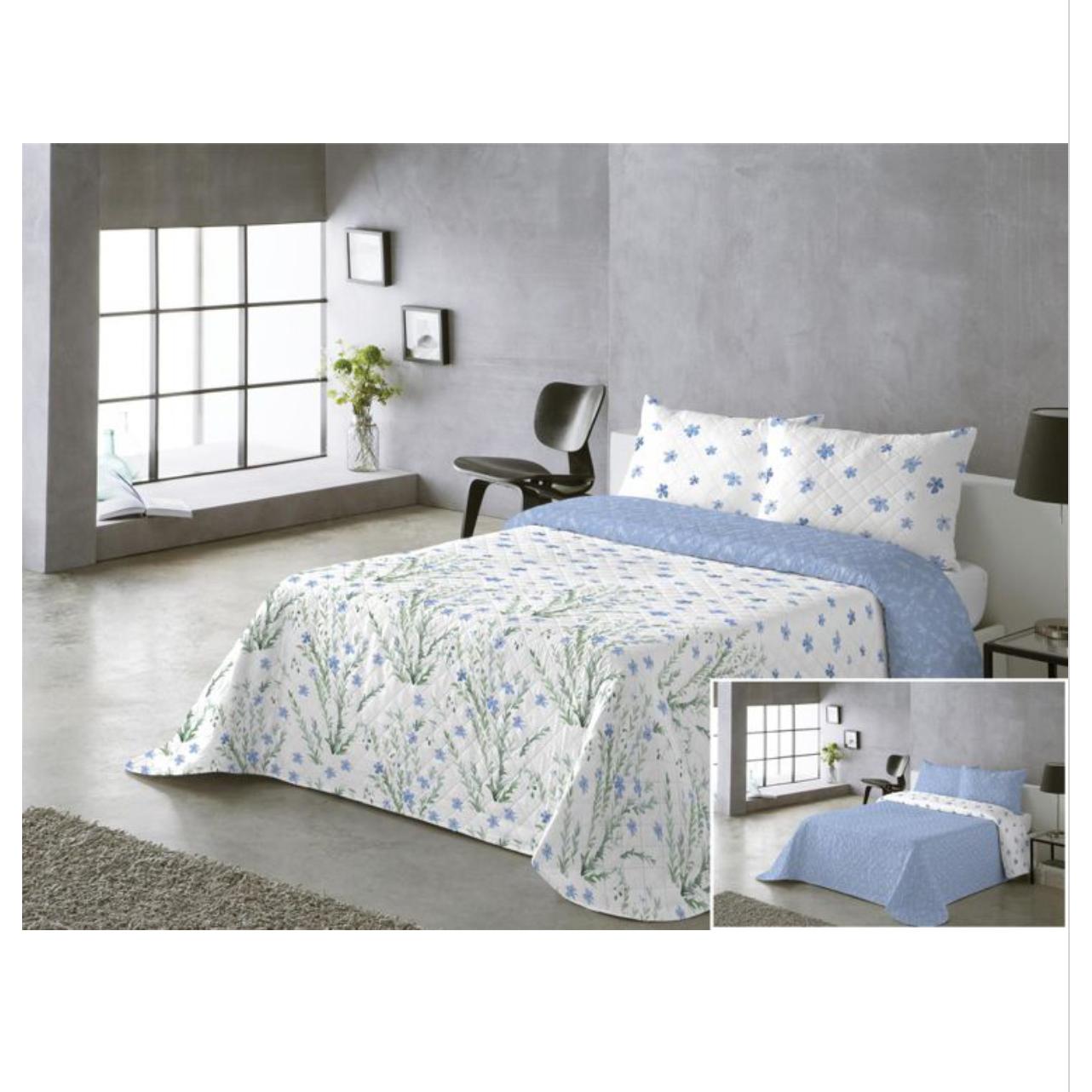 Colcha Estampada Reversible Rocio Coral - Cama 90.105.135.150.180 Cm