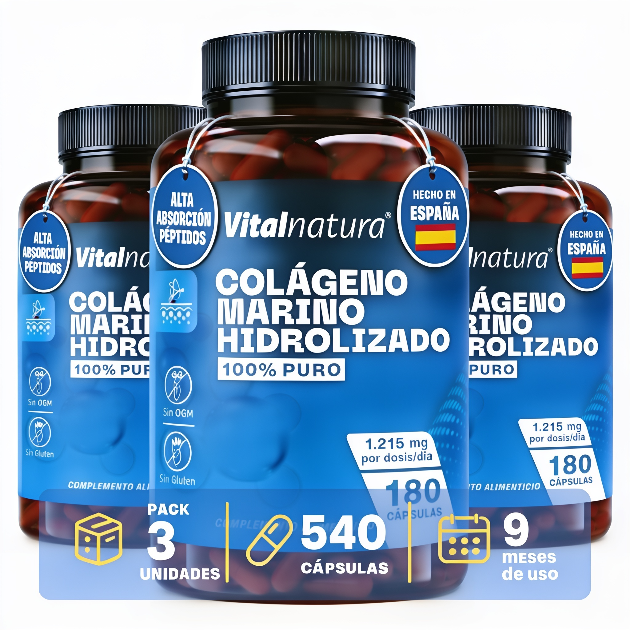 Colágeno Marino Hidrolizado Vitalnatura 100% Puro 180 Cápsulas Alta Absorción