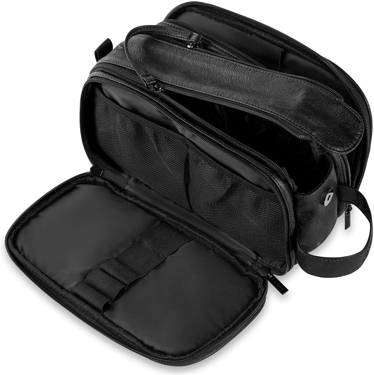 1 stuk Toilettas voor heren met grote capaciteit, make-uptas met waterdichte PU, draagbare cosmetische tas met grote capaciteit, 30,5 * 17 * 18 cm,Zwart