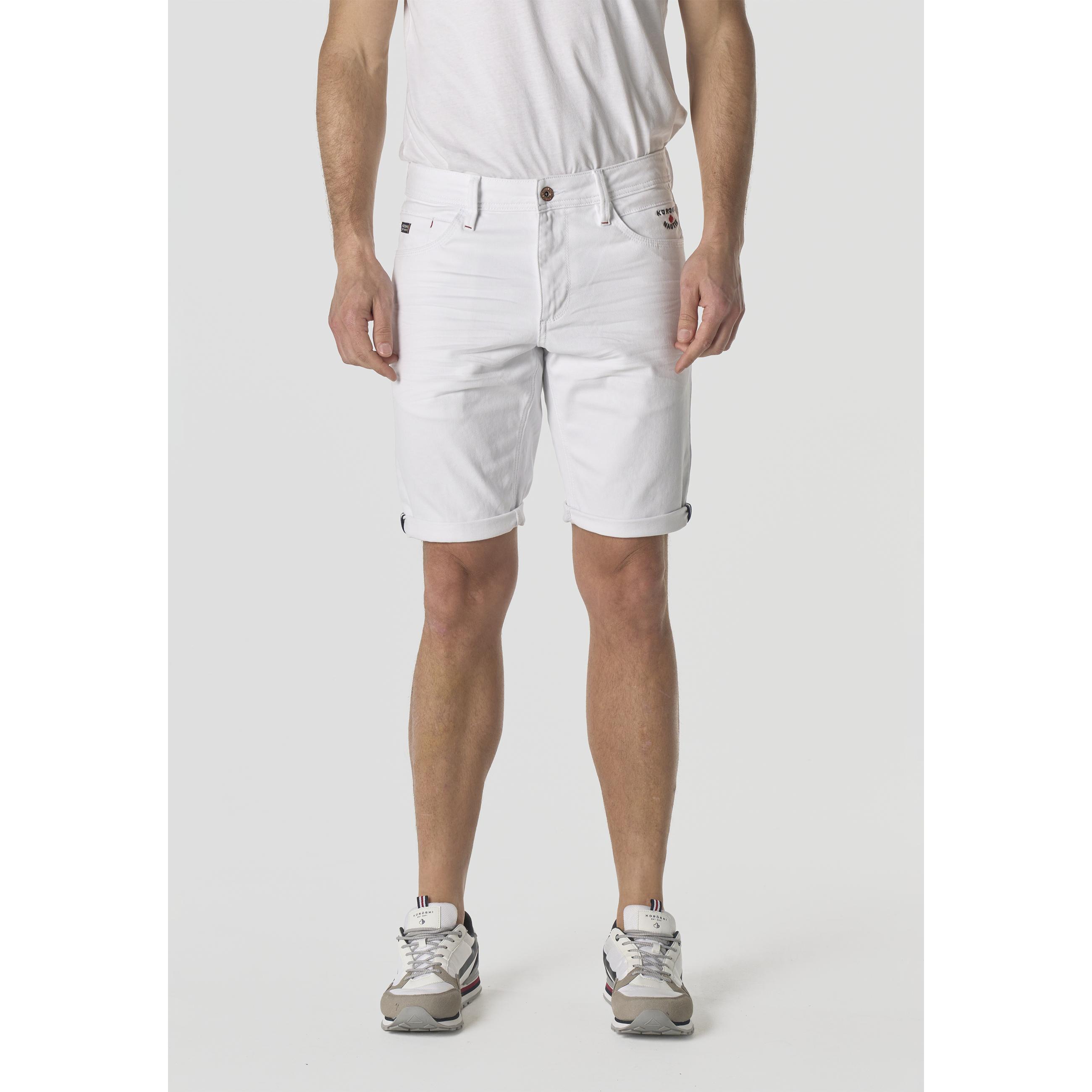 Koroshi - Bermuda vaquera hombre Koroshi Bermuda Hombre Denim Regular Blanco con corte regular, cinco bolsillos y bordado náutico a contraste