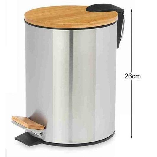 C.A | Papelera con Pedal | Acero y Tapa de Bambú | 3-7L | Cubo Extraíble | Baño y Cocina