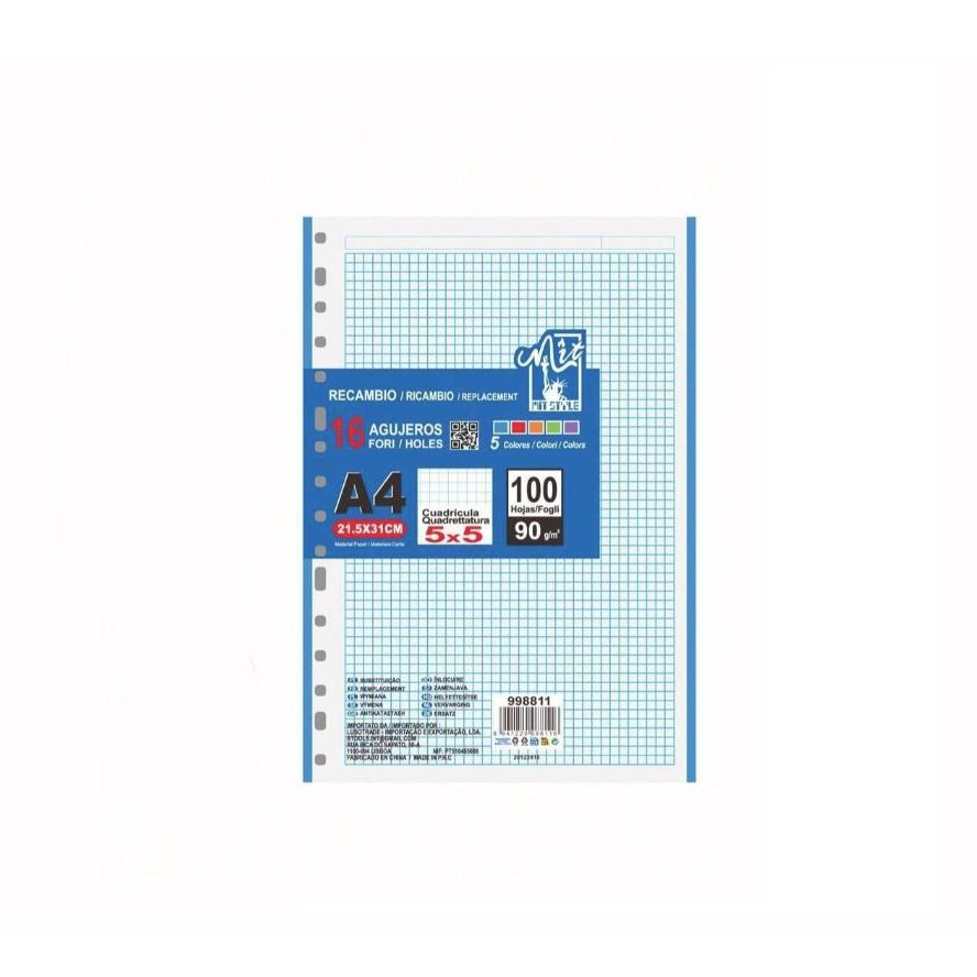 SNOWDVANCE Papel Recambio A4 Cuadriculado 5x5mm - 90g/m², 16 Agujeros - 3pcs (300 Hojas), 6pcs (600 Hojas), 9pcs (900 Hojas), 12pcs (1200 Hojas)
